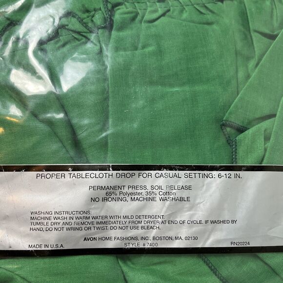 VTG NOS 70" RUFFLED Green Round Tablecloth Holiday‎ Avon Home Fashion USA Made - Picture 5 of 6